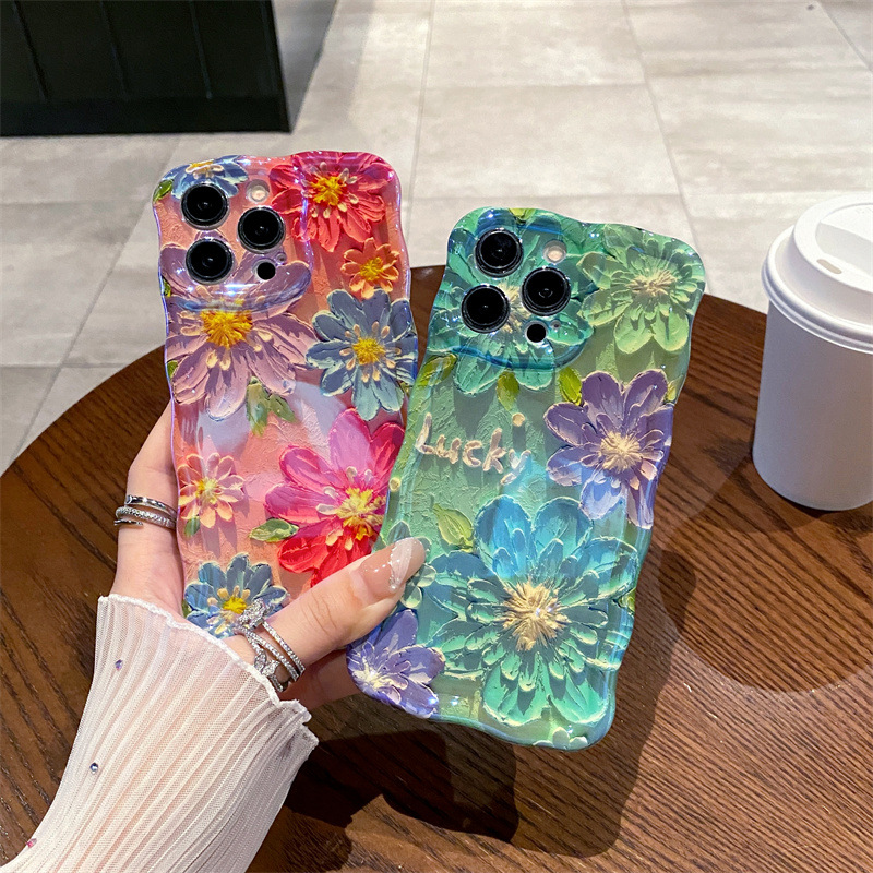 Phone Cases Iphone 16 Pro Max - Retro Blue Light Oil Painting Flowers