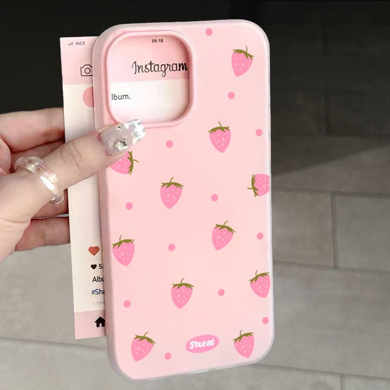 Sweet Pink Strawberry Pattern  - Phone Cases Iphone 16 Pro Max ulasan dan harga